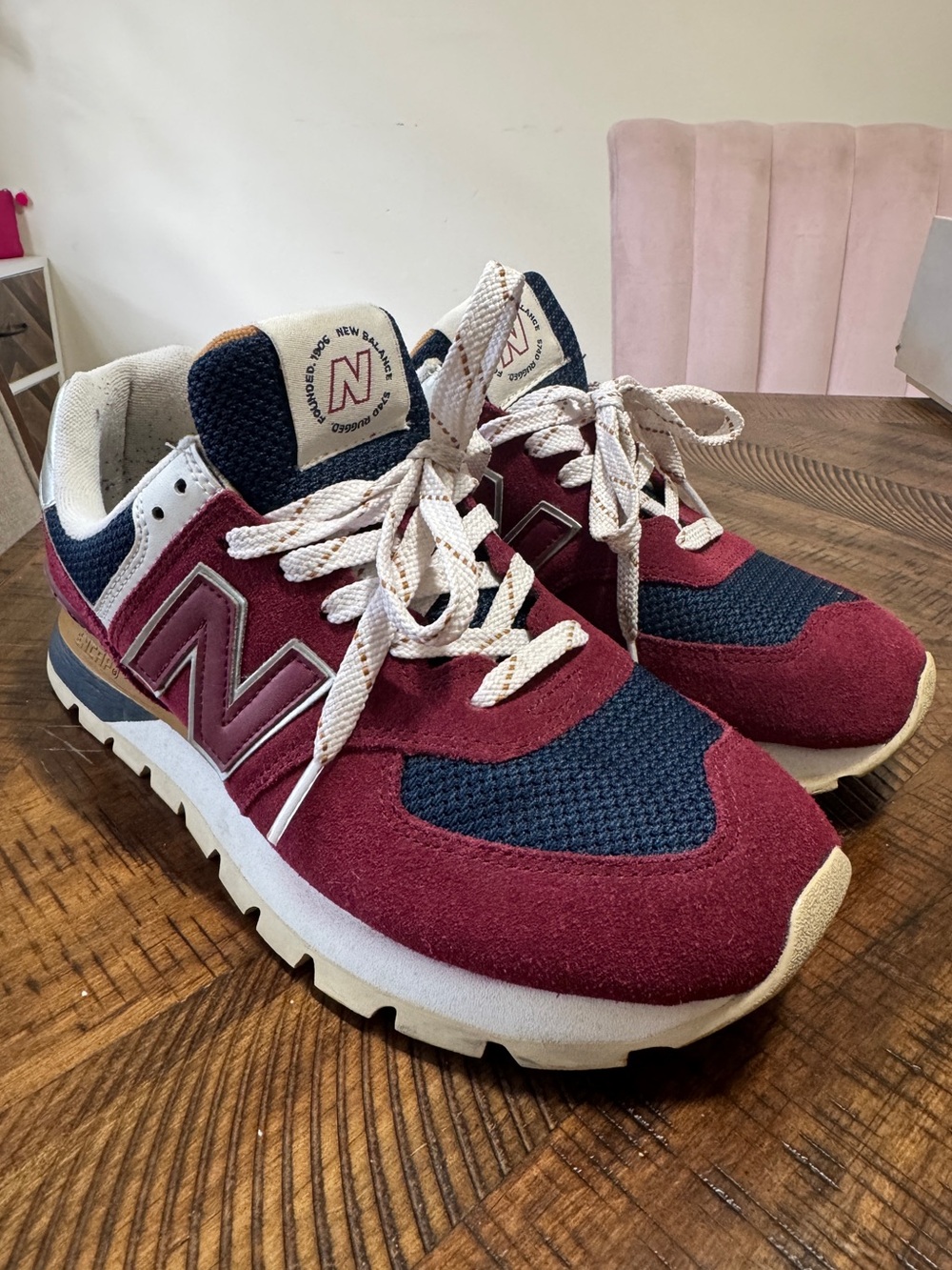 New Balance 574 Rugged ‘Garnet’ Maroon Navy sneakers - Men's 9 / EU 42.5